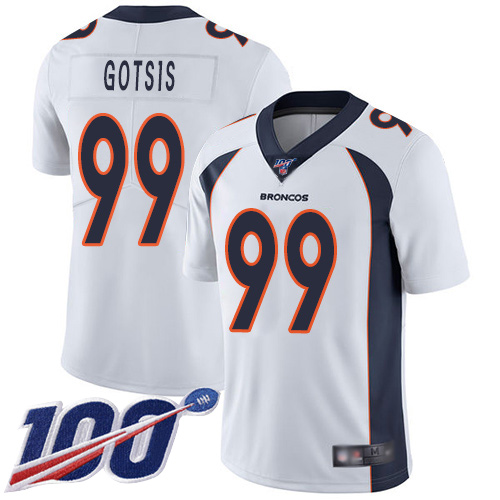 Men Denver Broncos 99 Adam Gotsis White Vapor Untouchable Limited Player 100th Season Football NFL Jersey